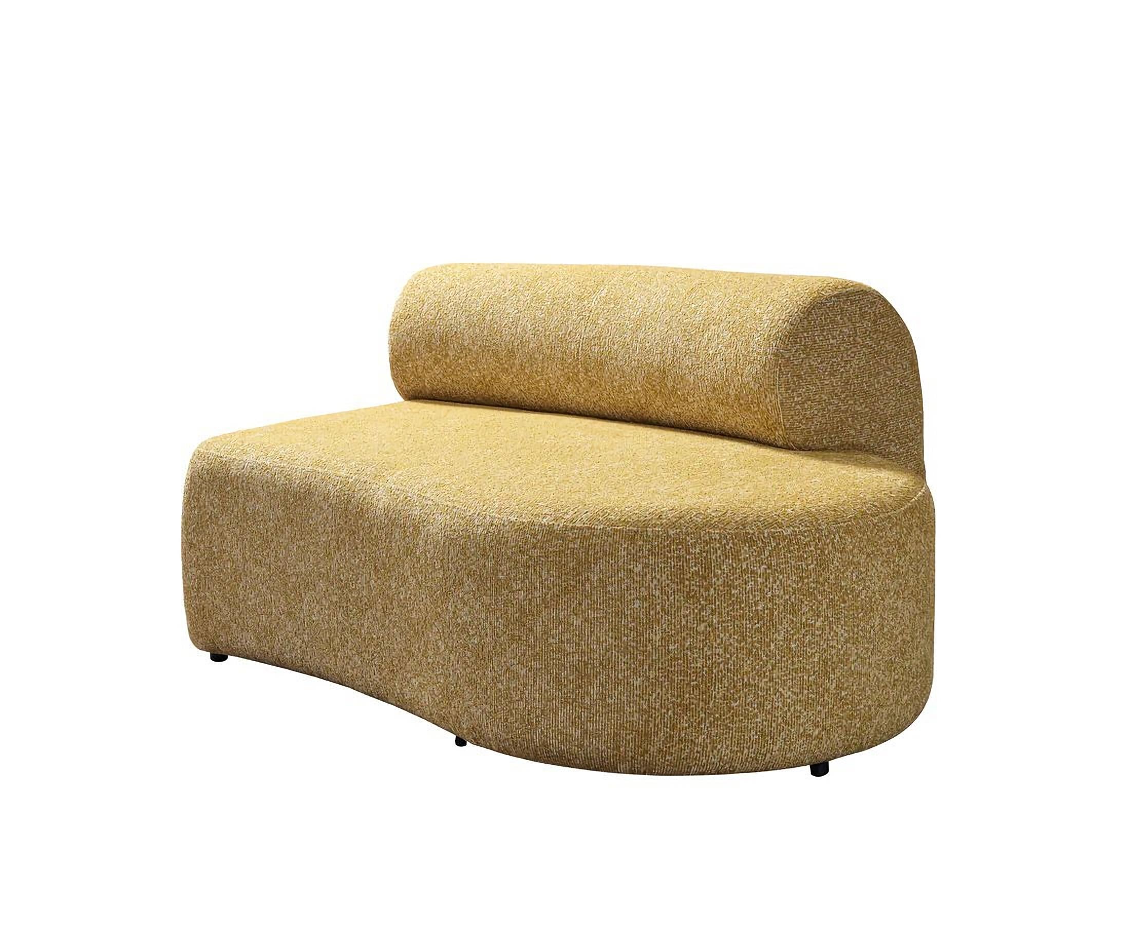 Mustard Boucle Modular Curved Three Piece Sectional With Toss Pillows