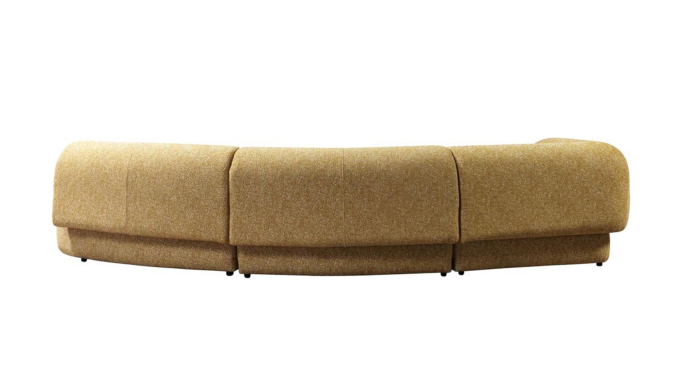 Mustard Boucle Modular Curved Three Piece Sectional With Toss Pillows