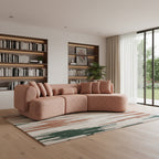 Orange Boucle Modular Curved Three Piece Sectional With Toss Pillows