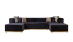 Black Velvet Modular U Shaped Four Piece Sofa and Chaise Sectional With Toss Pillows