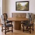 Five Piece Brown Round Solid Wood Dining Set with Four Chairs