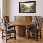 Five Piece Brown Round Solid Wood Dining Set with Four Chairs