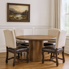 Five Piece Brown Round Solid Wood Dining Set with Four Chairs