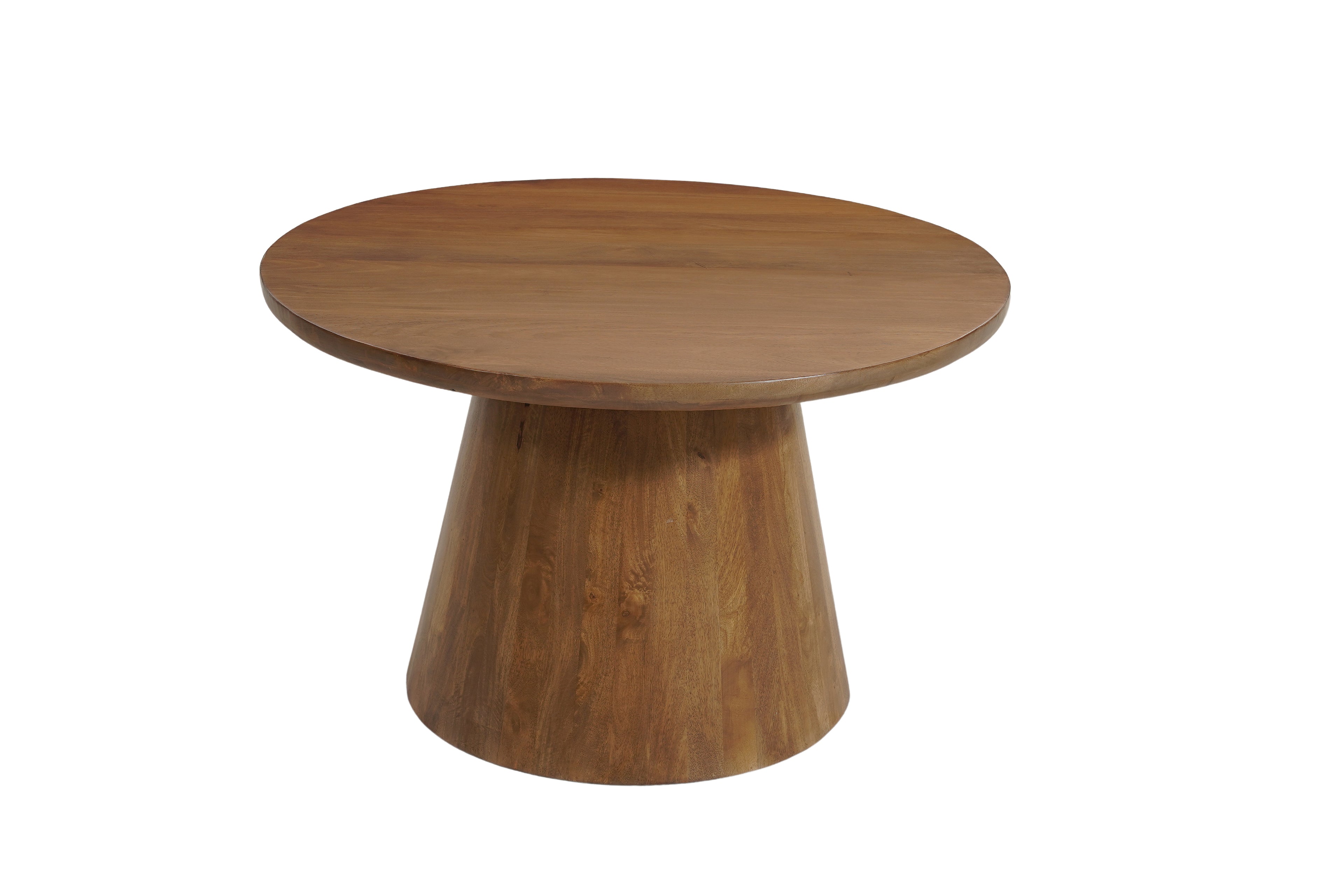 54" Brown Solid Wood Pedestal Base Round Top Dining Table