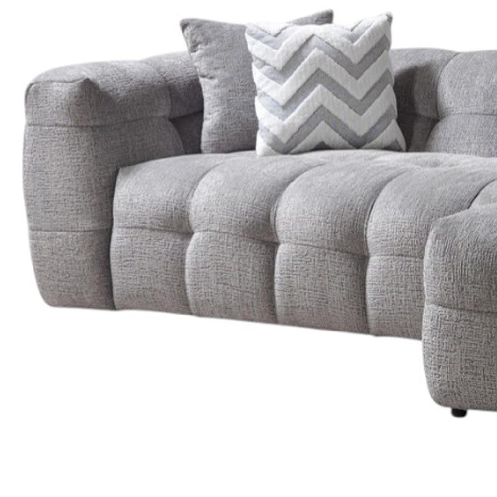 Light Gray Boucle L Shaped Two Piece Sofa and Chaise Sectional With Toss Pillows