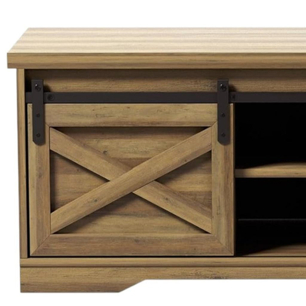 47" Black and Natural Faux Leather And Wood Bench With Shoe Storage And Shelves