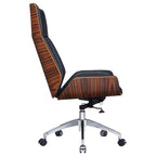 Black Rosewood and Silver Adjustable Height Swivel Rolling Executive Office Chair