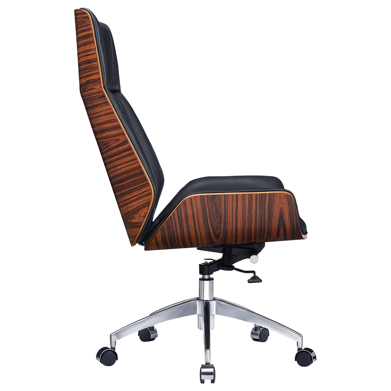 Black Rosewood and Silver Adjustable Height Swivel Rolling Executive Office Chair