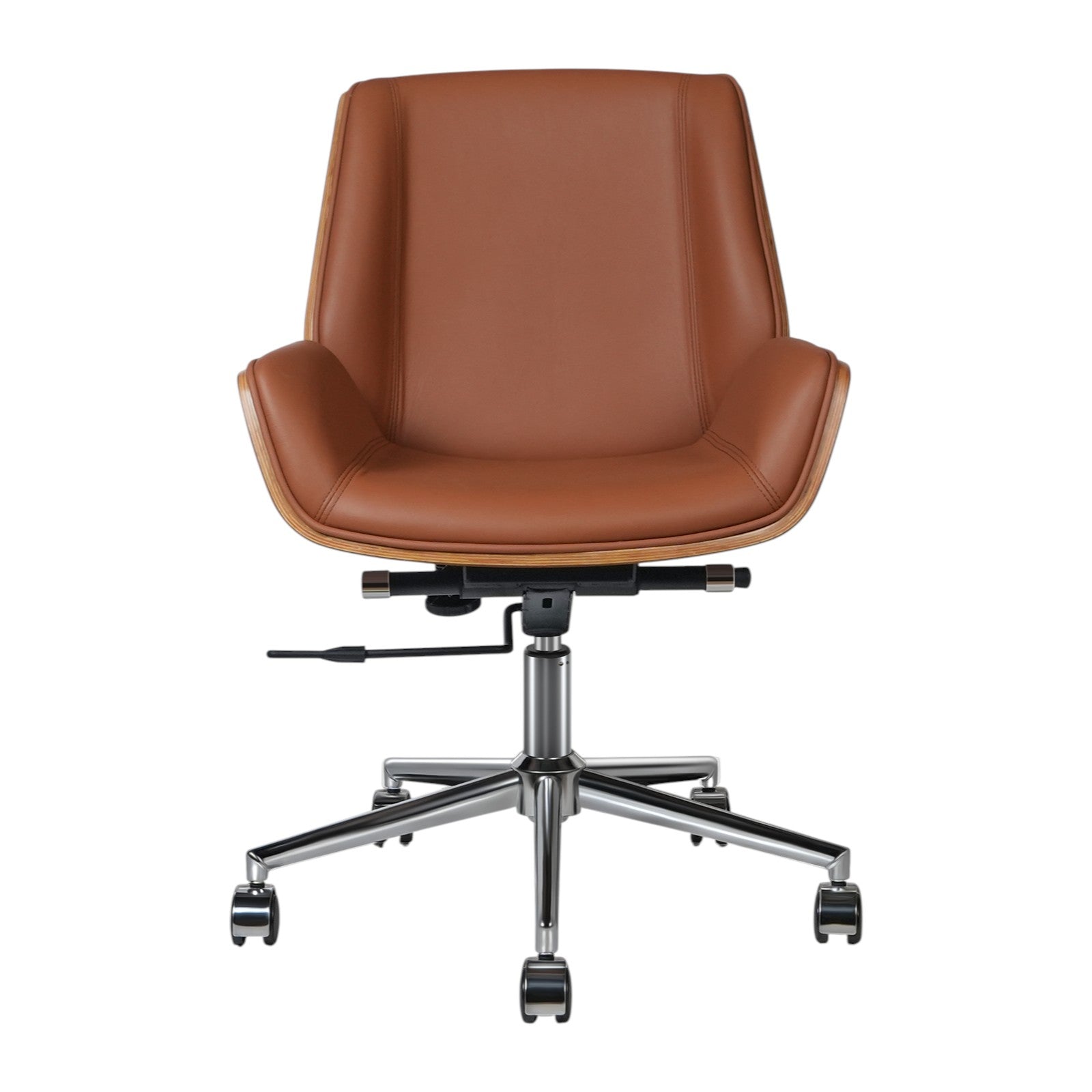 Brown Rosewood and Silver Adjustable Height Swivel Rolling Conference Office Chair