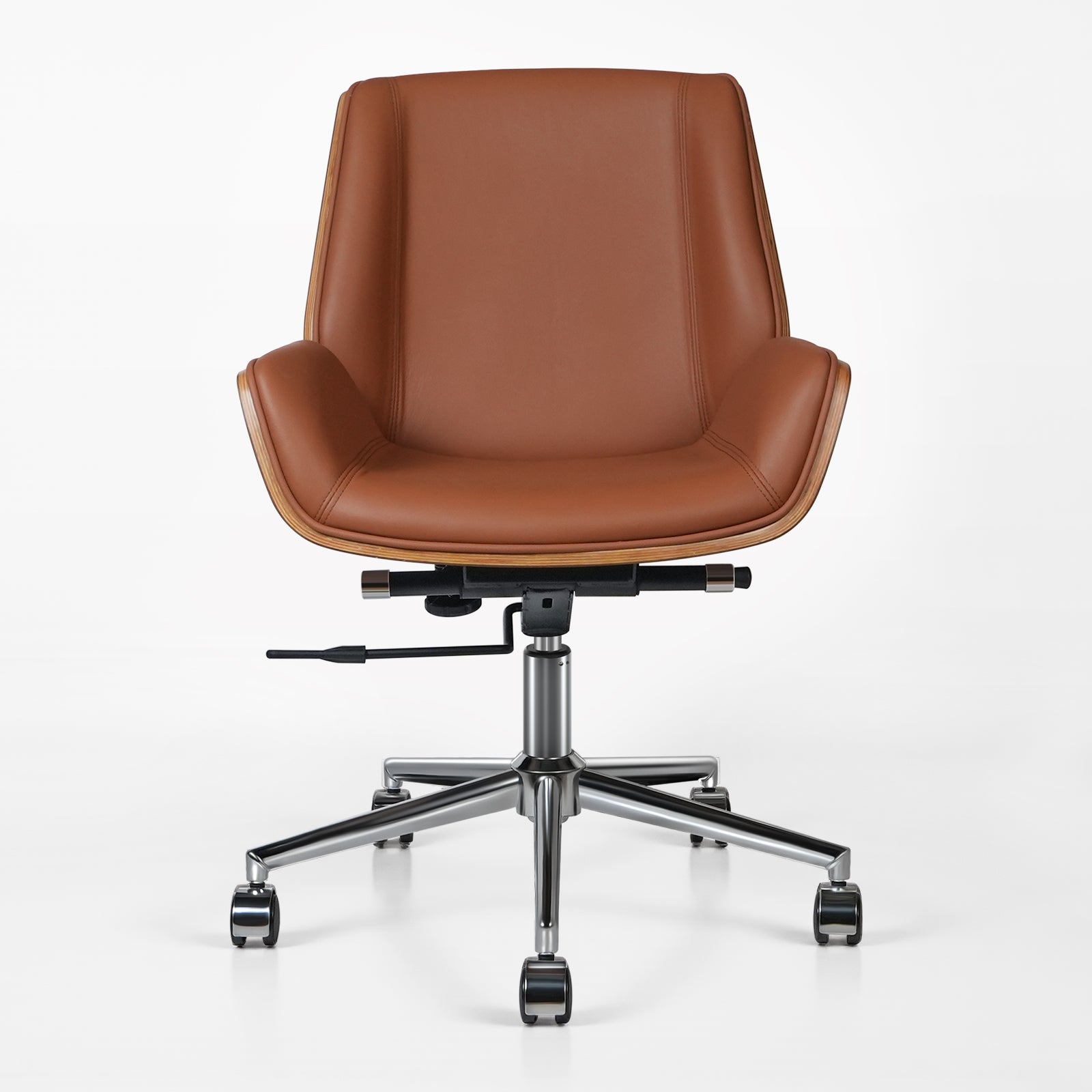 Brown Rosewood and Silver Adjustable Height Swivel Rolling Conference Office Chair