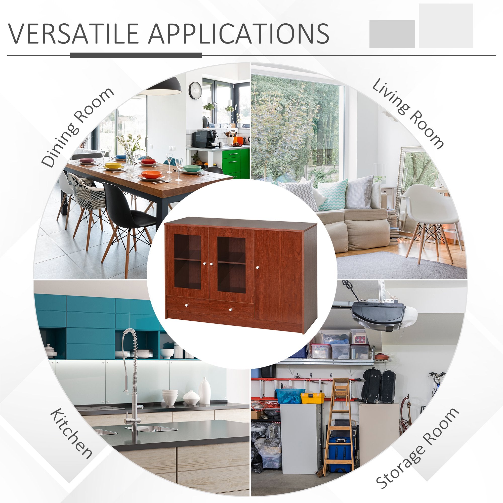 Kitchen Buffet Table Cabinet Storage Sideboard Server Console with Framed Acrylic Doors and Tabletop, Brown