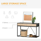 Console Table, Hallway Table with 2 Drawers,  Steel Frame Sofa Table for Entrance and Living Room, Black