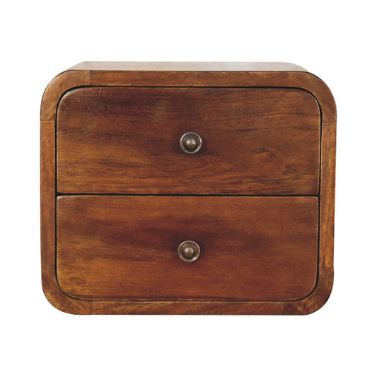 12" Chestnut Solid Wood Two Drawer Floating Nightstand