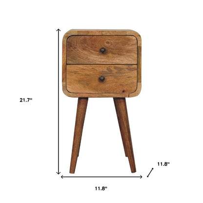 22" Oak Solid Wood Square Two Drawer Nightstand
