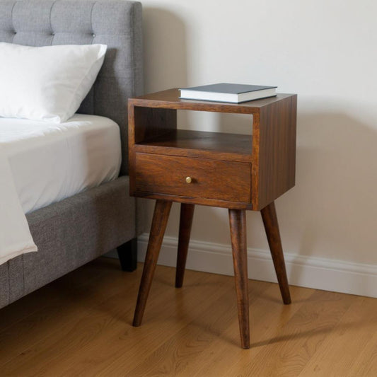 22" Chestnut Solid Wood Square One Drawer Nightstand