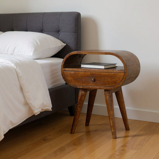 21" Brown Solid Wood Oval One Drawer Nightstand