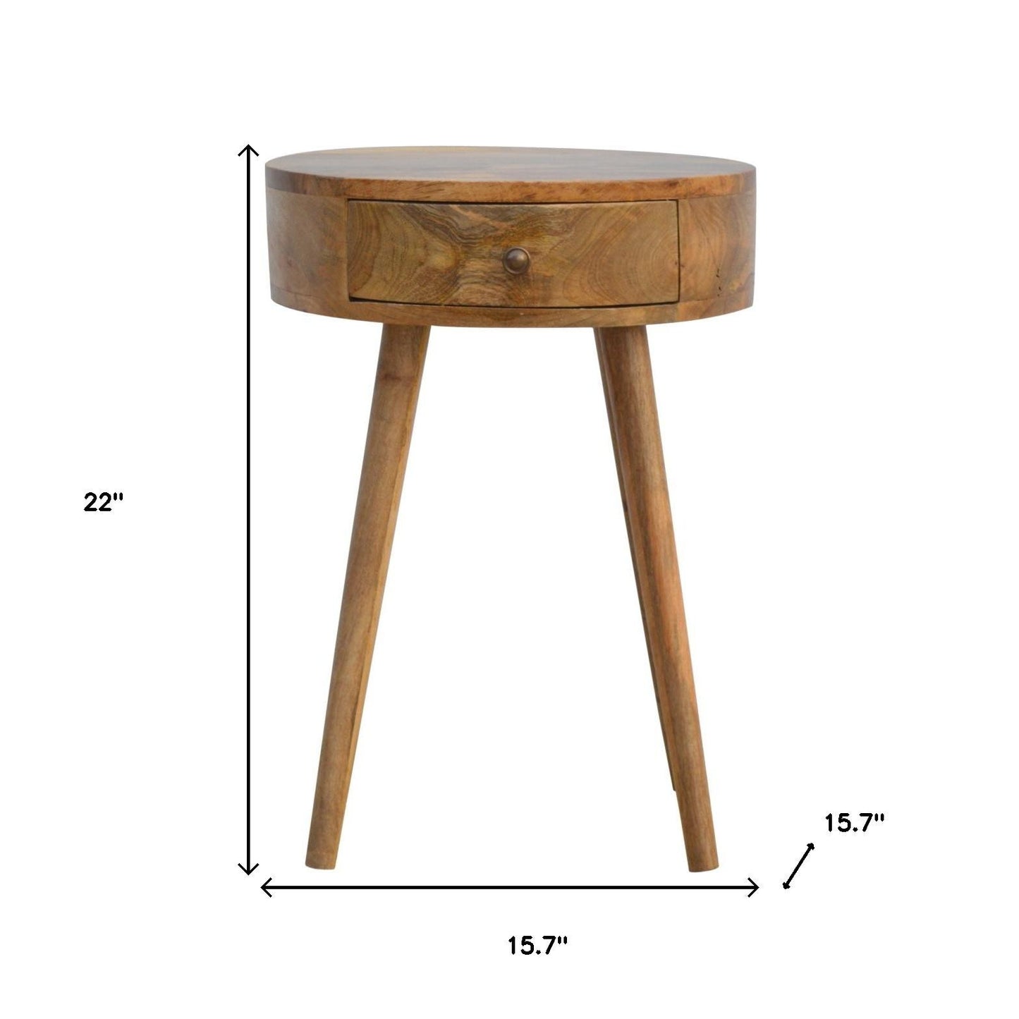 22" Natural Solid Wood Round One Drawer Nightstand