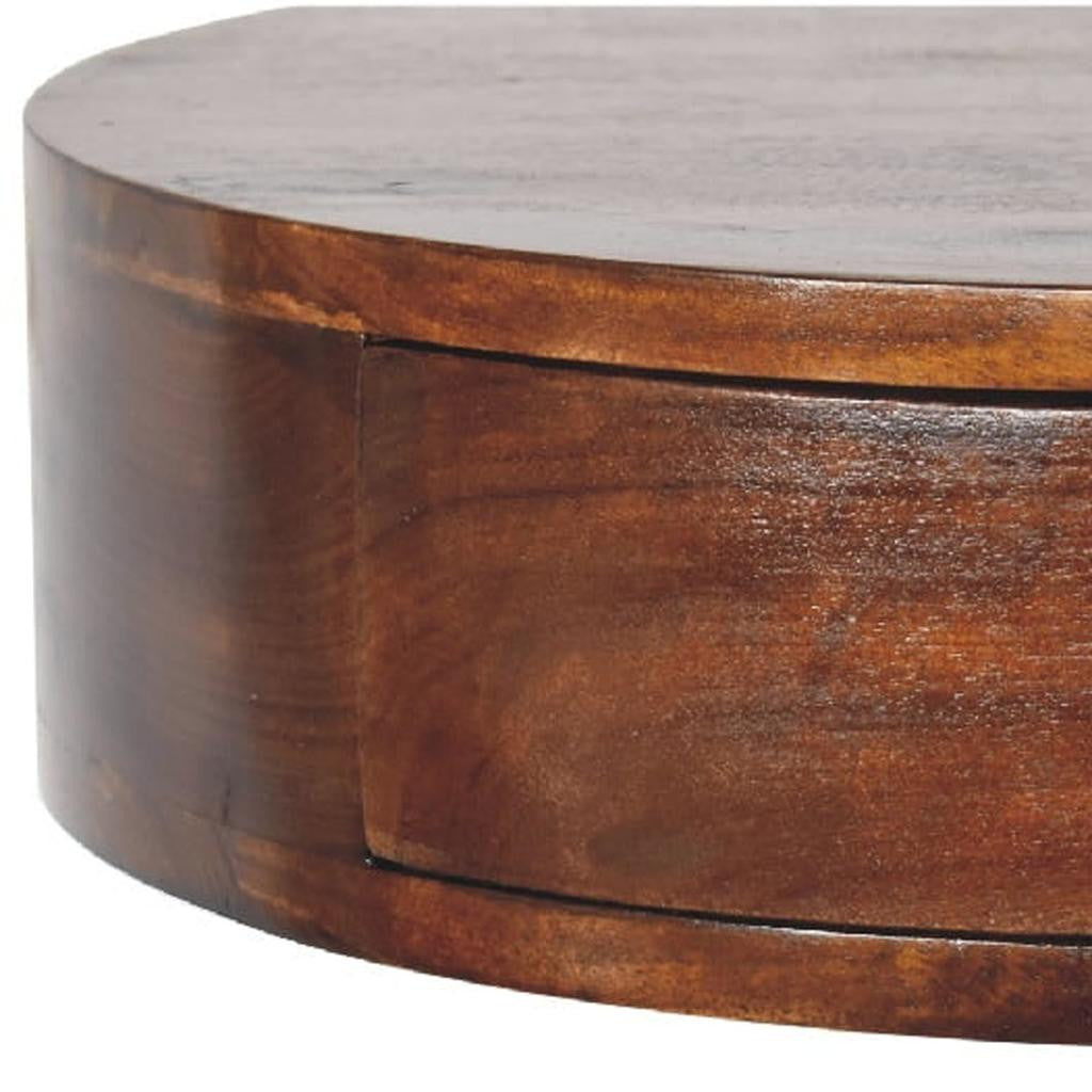 16" Brown Solid Wood One Drawer Round Floating Nightstand