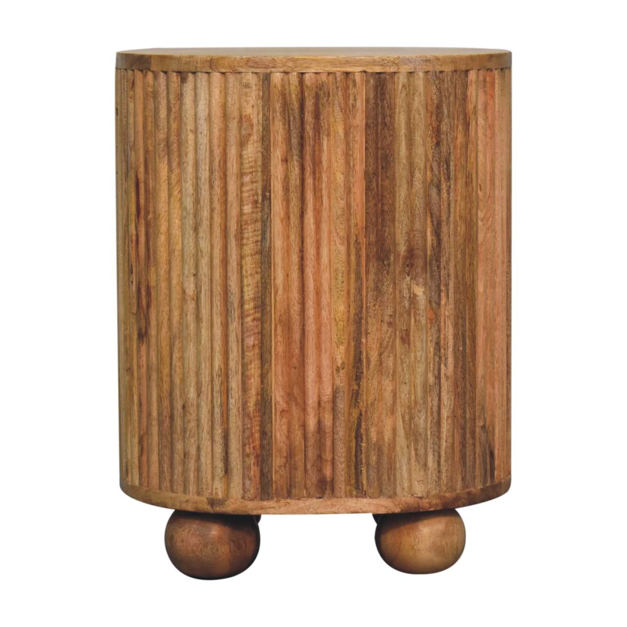 23" Natural Solid Wood Ribbed Texture Round Three Drawer Nightstand