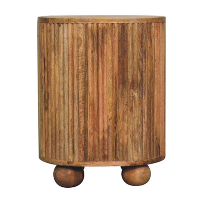 23" Natural Solid Wood Ribbed Texture Round Three Drawer Nightstand