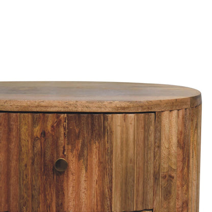23" Natural Solid Wood Ribbed Texture Round Three Drawer Nightstand