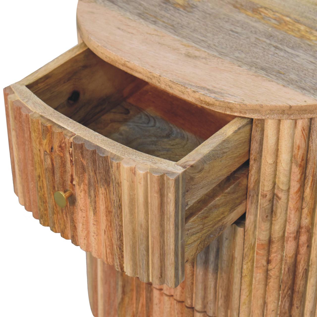 23" Natural Solid Wood Ribbed Texture Round Three Drawer Nightstand