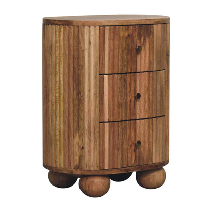 23" Natural Solid Wood Ribbed Texture Round Three Drawer Nightstand