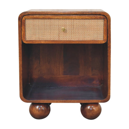 21" Chestnut Solid Wood Cane Rattan One Drawer Nightstand