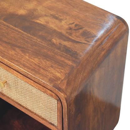 21" Chestnut Solid Wood Cane Rattan One Drawer Nightstand