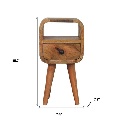 16" Oak Solid Wood Square One Drawer Nightstand