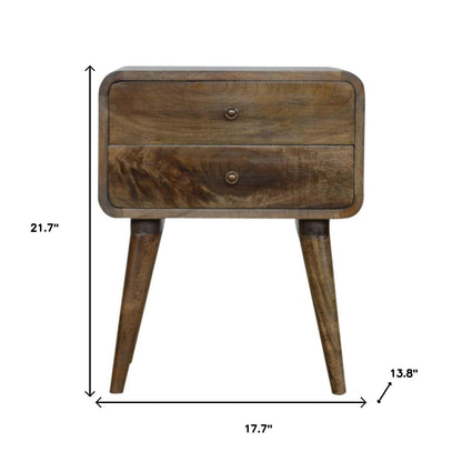 22" Natural Solid Wood Distressed Two Drawer Nightstand