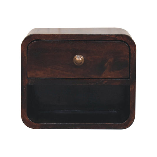 16" Walnut Solid Wood Round One Drawer Floating Nightstand