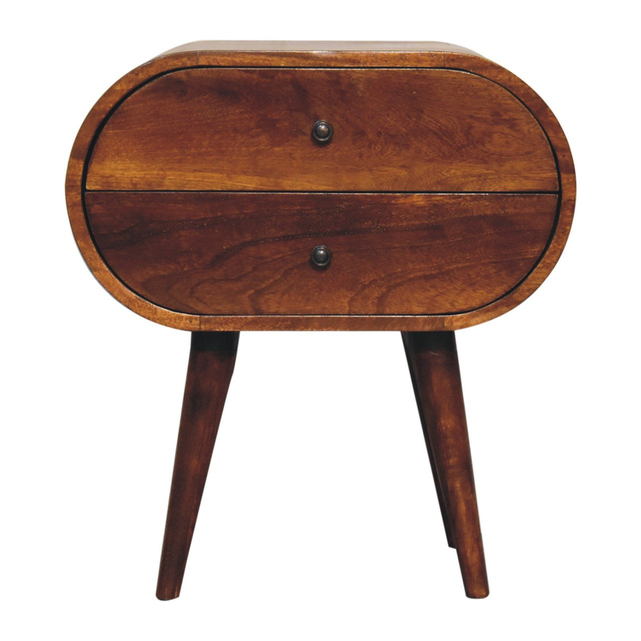 24" Chestnut Solid Wood Oval Two Drawer Nightstand