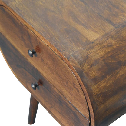 24" Chestnut Solid Wood Oval Two Drawer Nightstand