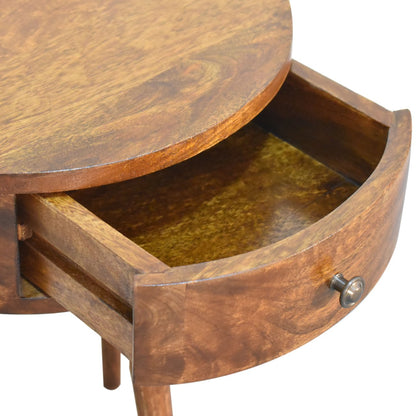 21" Brown Solid Wood Round One Drawer Nightstand