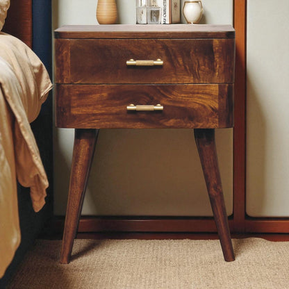 23" Chestnut Solid Wood Two Drawer Nightstand