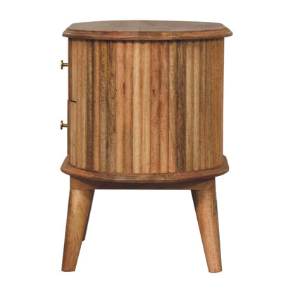 20" Natural Solid Wood Oval Ribbed Texture Two Drawer Nightstand