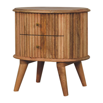 20" Natural Solid Wood Oval Ribbed Texture Two Drawer Nightstand
