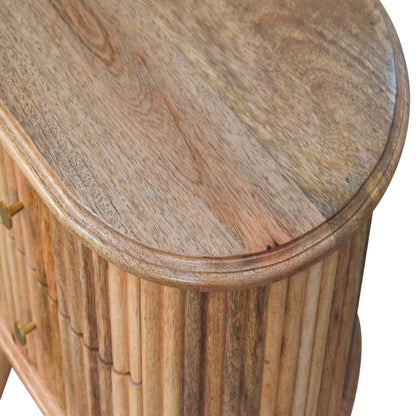 20" Natural Solid Wood Oval Ribbed Texture Two Drawer Nightstand