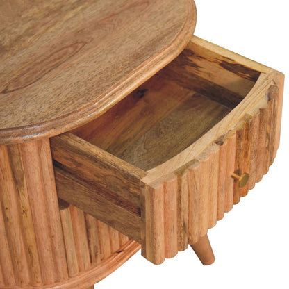 20" Natural Solid Wood Oval Ribbed Texture Two Drawer Nightstand