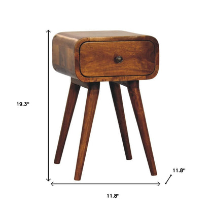 19" Chestnut Solid Wood Square One Drawer Nightstand