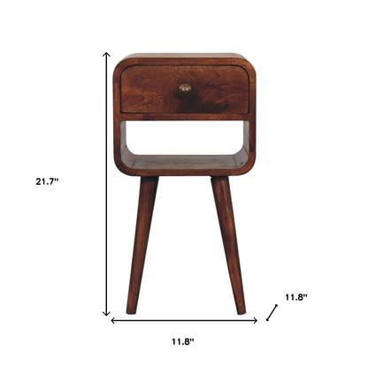 22" Dark Brown Solid Wood Square One Drawer Nightstand