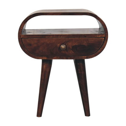 21" Walnut Solid Wood Oval One Drawer Nightstand