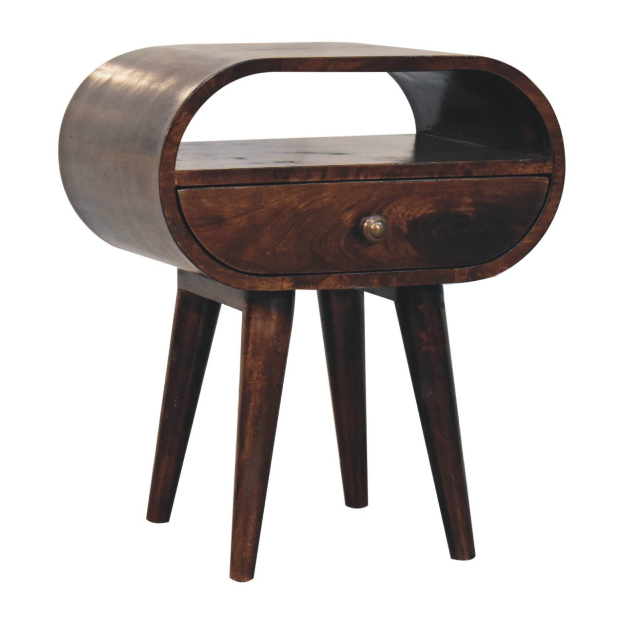 21" Walnut Solid Wood Oval One Drawer Nightstand