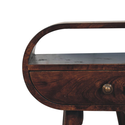 21" Walnut Solid Wood Oval One Drawer Nightstand