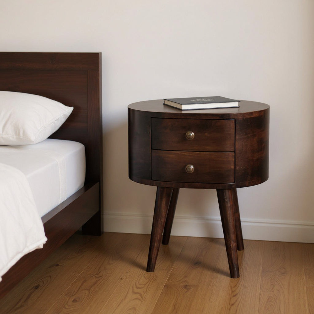 21" Walnut Solid Wood Oval Two Drawer Nightstand