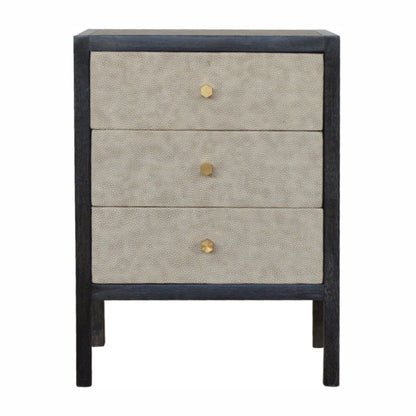 24" Gray And Black Solid Wood And Faux Shagreen Three Drawer Nightstand