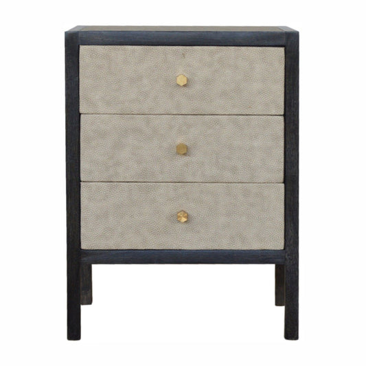 24" Gray And Black Solid Wood And Faux Shagreen Three Drawer Nightstand