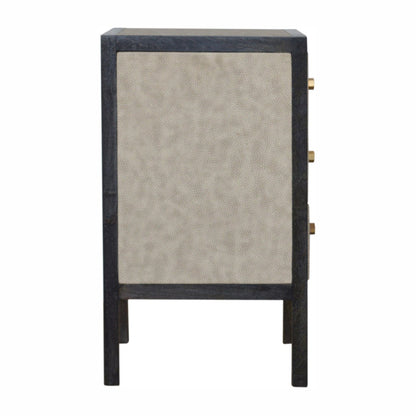 24" Gray And Black Solid Wood And Faux Shagreen Three Drawer Nightstand