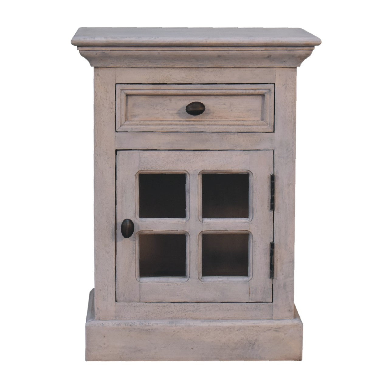 24" Gray Solid Wood And Glass Distressed Two Drawer Nightstand